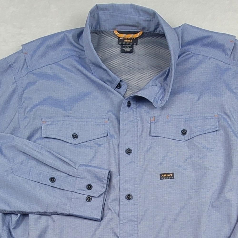 Ariat Rebar Mens Large Blue Long Sleeve Ventilated Button Down Work Shirt